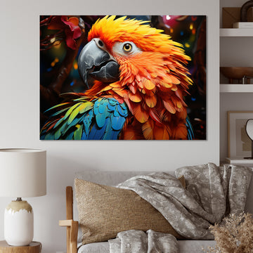 Yellow Red Parrot Vibrant Plumage Geometric - Parrot Living Room Wall Art